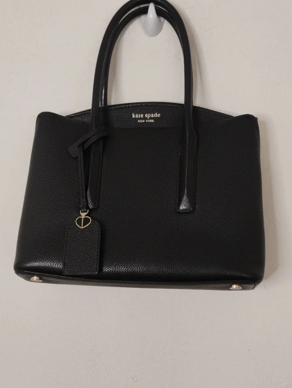 kate spade Small Black Pebbled Leather Structured Tote with ID Charm
